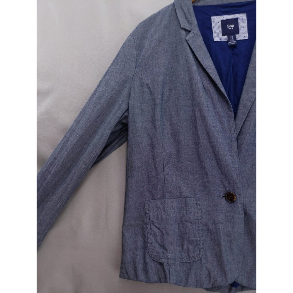 Gap Blazer Women 12 Blue Chambray Cotton Single Button Lightweight Jacket - Picture 4 of 10